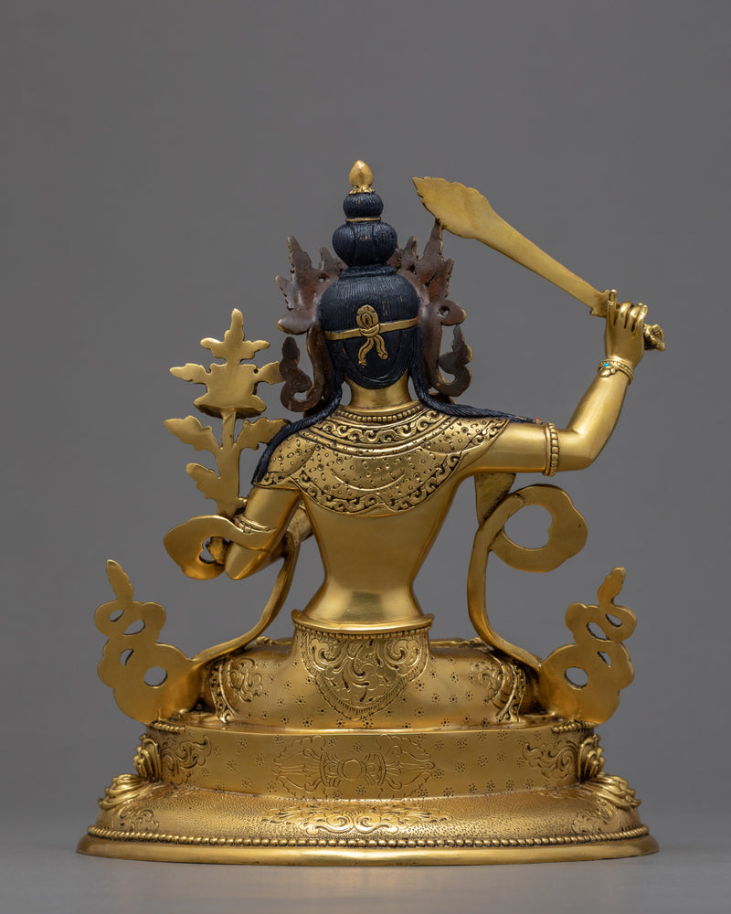 Wisdom Deity Manjushri | Gold Gilded Bodhisattva Sculpture