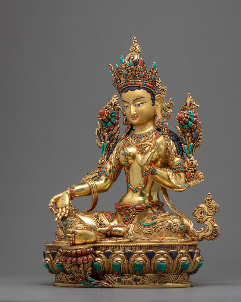 Green Tara Sculpture | Compassionate Deity | Traditional Buddhist Art