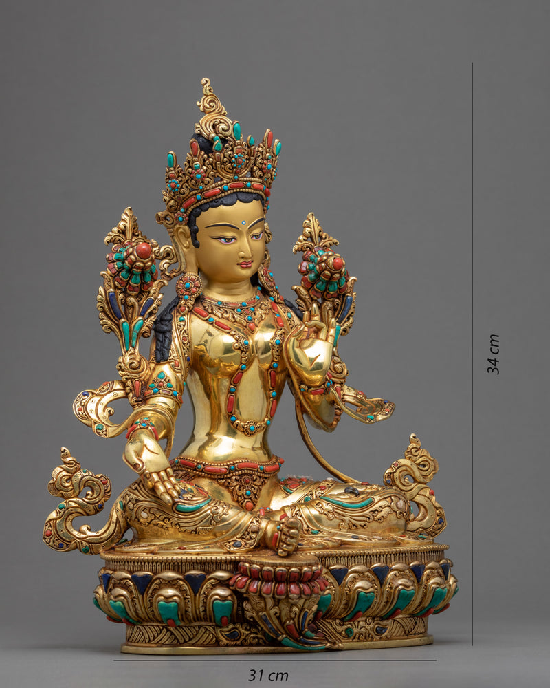 Green Tara Sculpture | Compassionate Deity | Traditional Buddhist Art