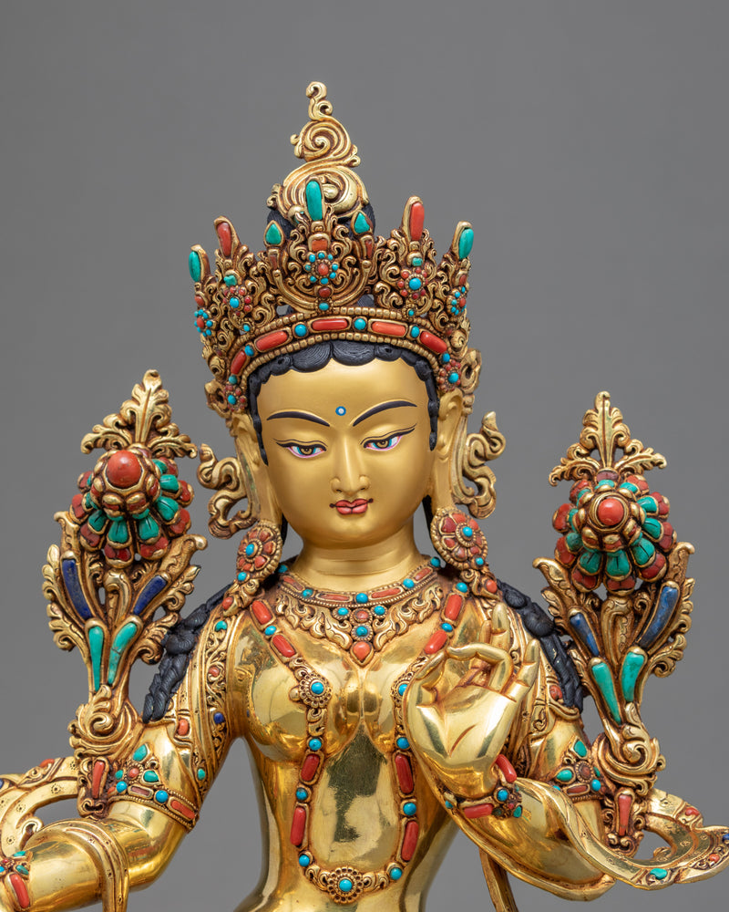 Green Tara Sculpture | Compassionate Deity | Traditional Buddhist Art