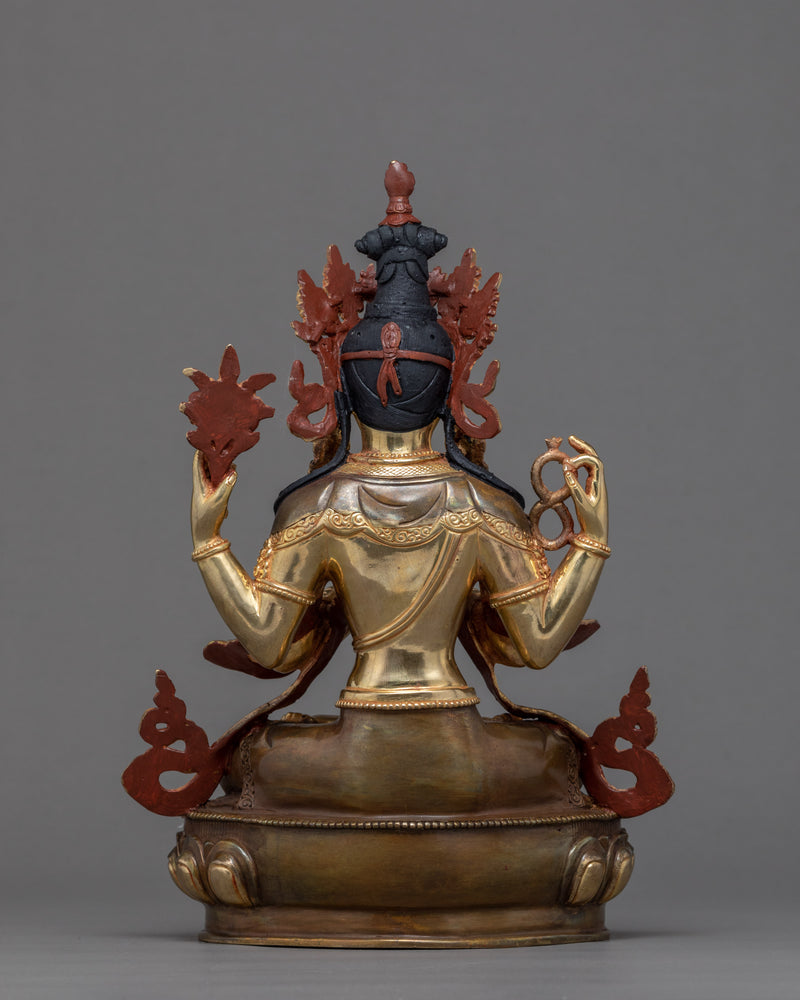 4 Armed Chenrezig Sculpture | Traditionally Hand Carved Bodhisattva Statue