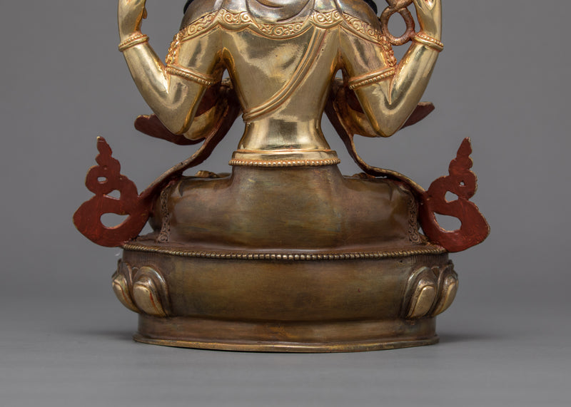 4 Armed Chenrezig Sculpture | Traditionally Hand Carved Bodhisattva Statue