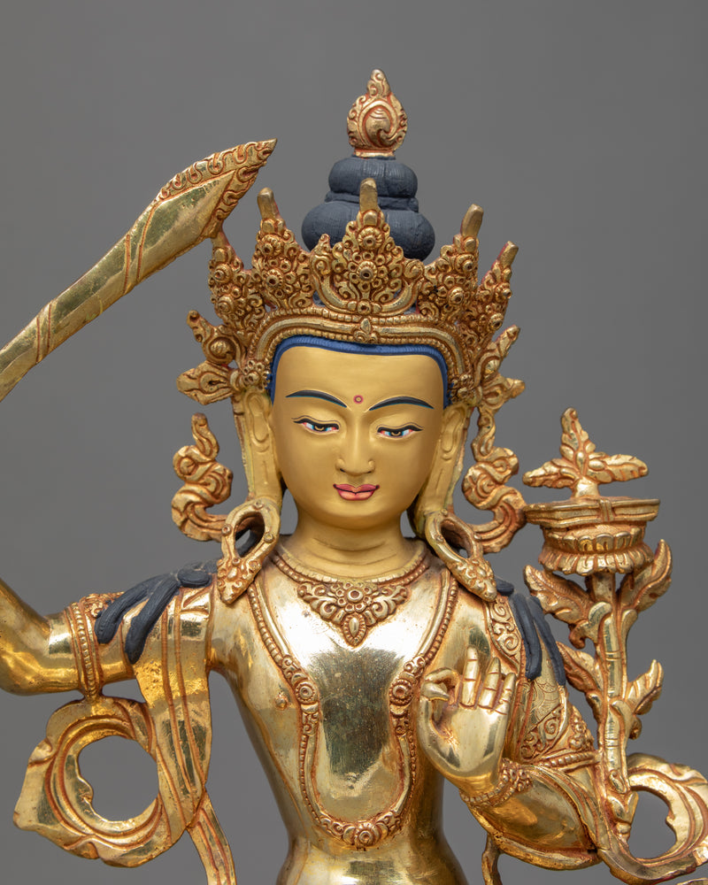 Tibetan Manjushri Sculpture | Traditionally Hand Carved Statue