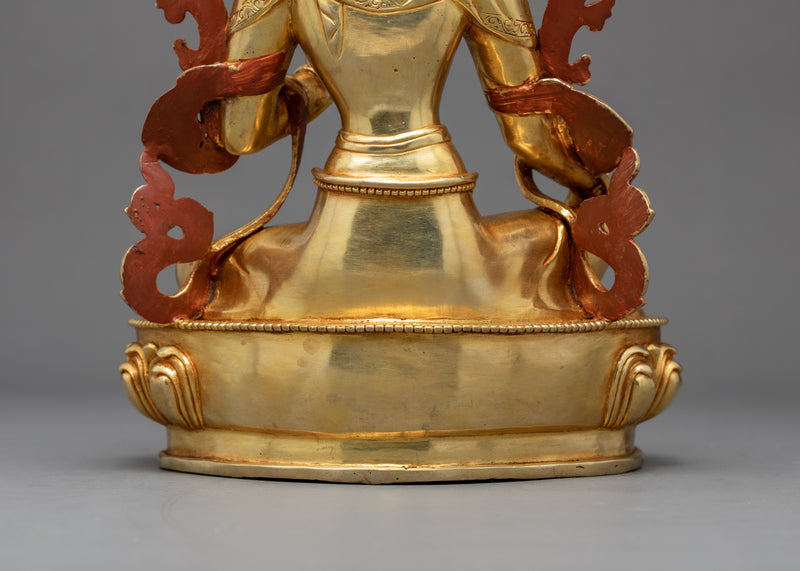 Green Tara Goddess Sculpture | Gold Gilded Female Buddha Art