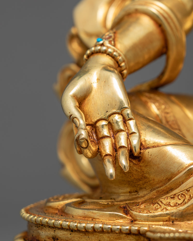 Green Tara Goddess Sculpture | Gold Gilded Female Buddha Art