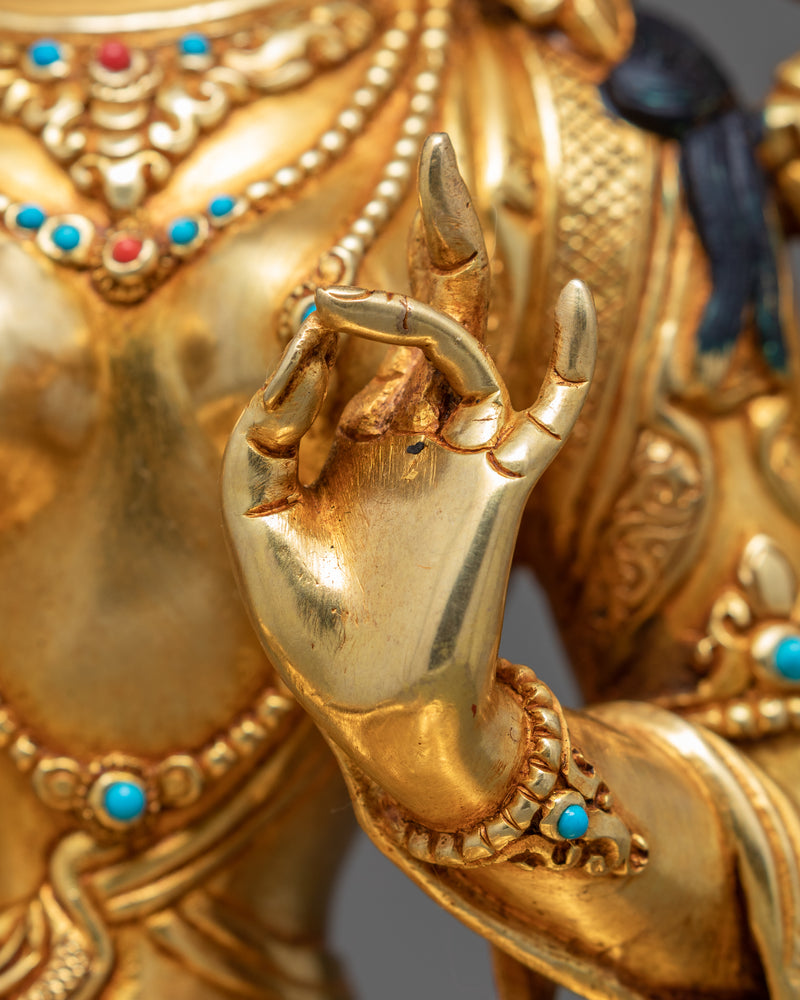 Green Tara Goddess Sculpture | Gold Gilded Female Buddha Art