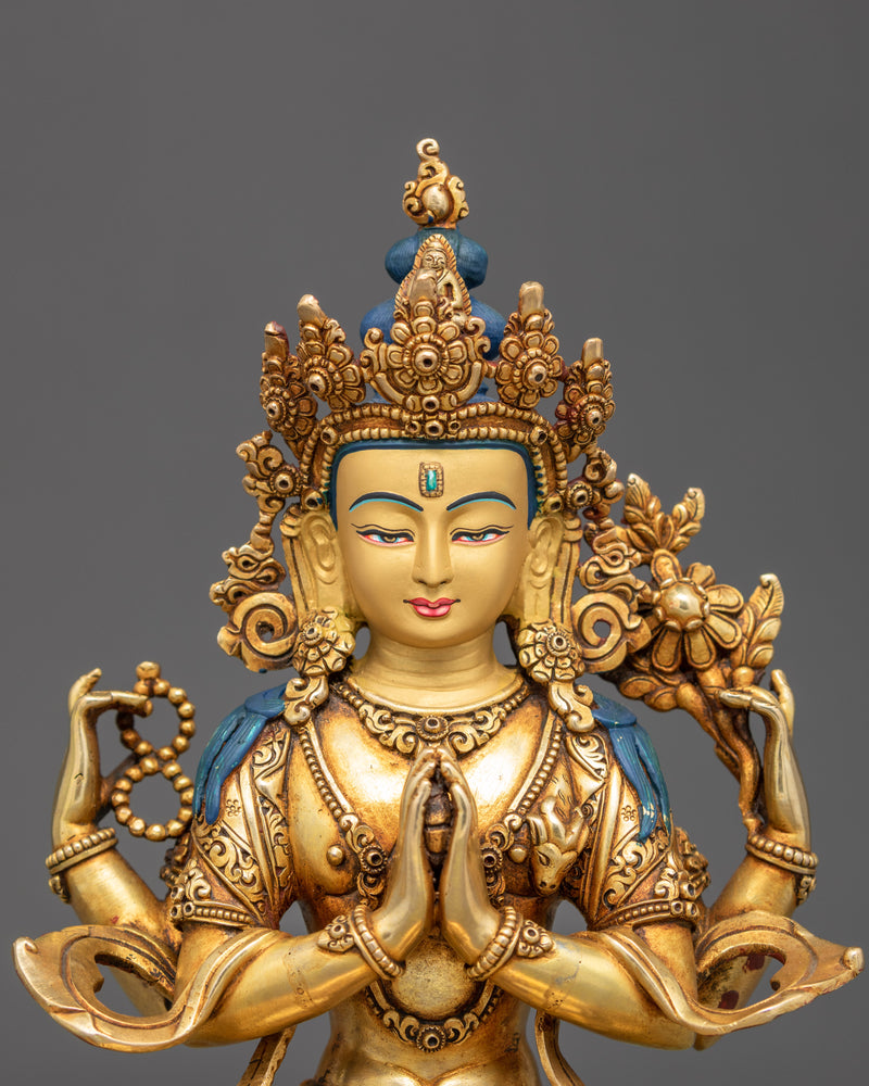 Four Armed Chenrezig Sculpture | Traditional Bodhisattva Statue