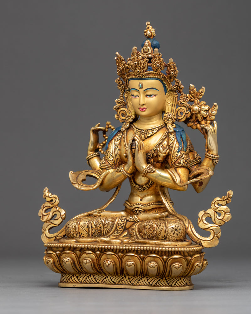 Four Armed Chenrezig Sculpture | Traditional Bodhisattva Statue