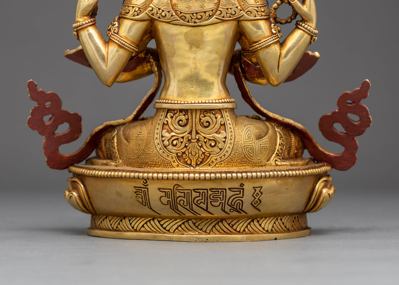 Four Armed Chenrezig Sculpture | Traditional Bodhisattva Statue