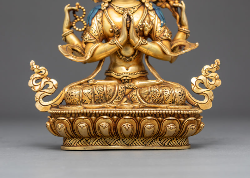 Four Armed Chenrezig Sculpture | Traditional Bodhisattva Statue