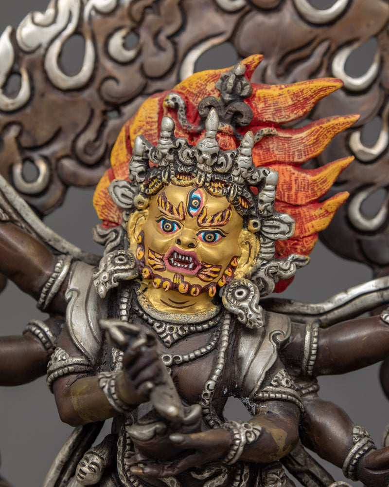 Six Armed Mahakala Sculpture | Traditionally Hand Carved Statue