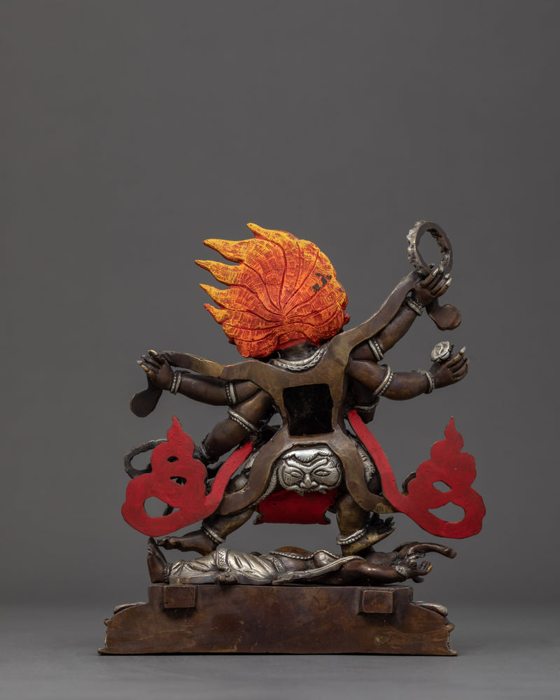 Six Armed Mahakala Sculpture | Traditionally Hand Carved Statue