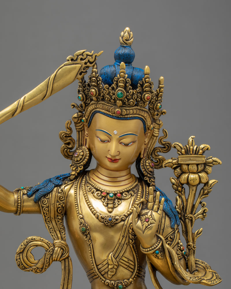 Manjushri Bodhisattva Sculpture | Traditional Hand Carved Statue