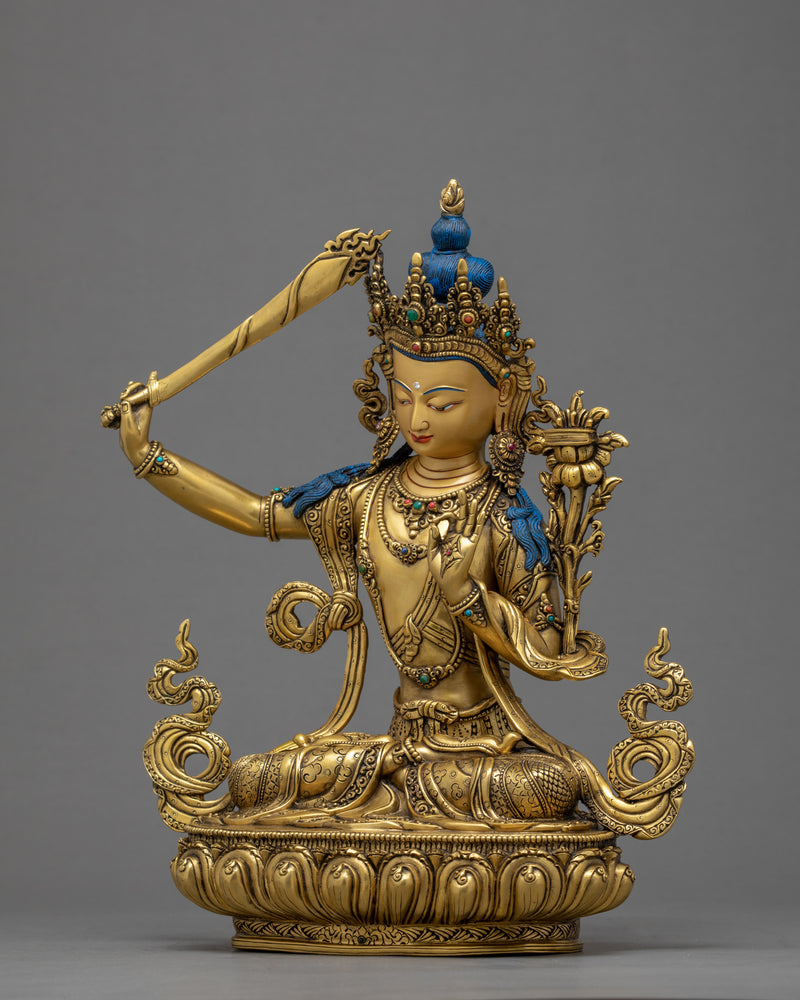 Manjushri Bodhisattva Sculpture | Traditional Hand Carved Statue