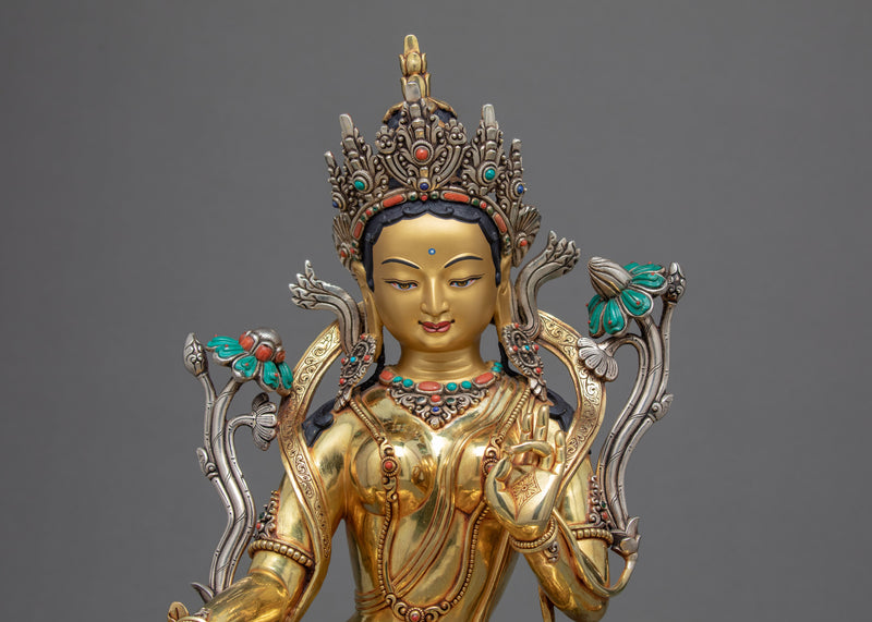 Green Tara Sculpture | Traditionally Hand Carved Female Buddha