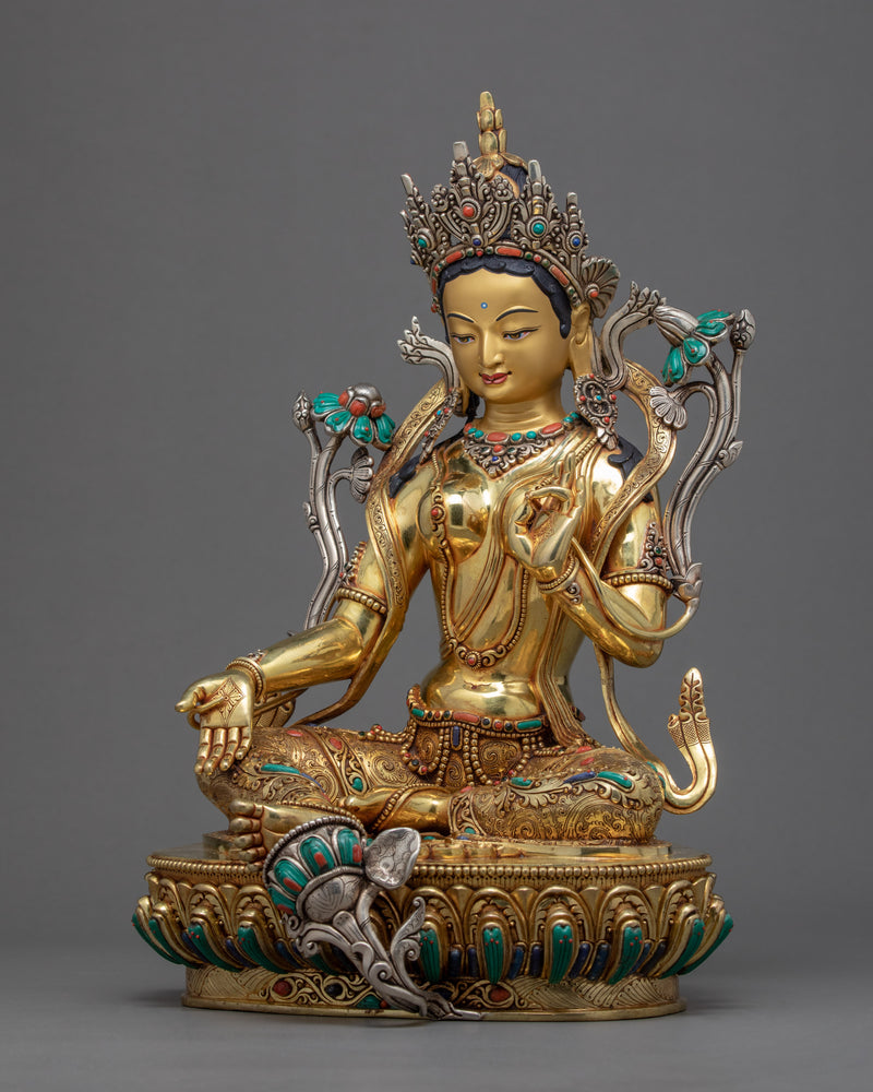 Green Tara Sculpture | Traditionally Hand Carved Female Buddha