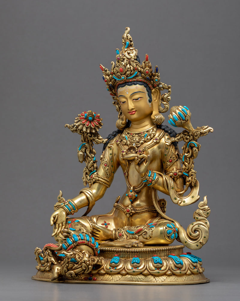 Indoor Green Tara Sculpture | Traditional Himalayan Art