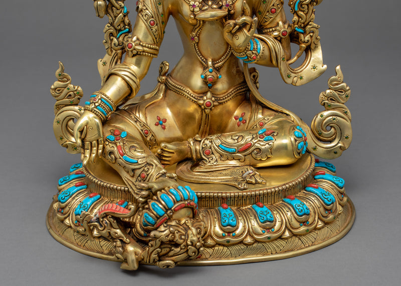 Indoor Green Tara Sculpture | Traditional Himalayan Art