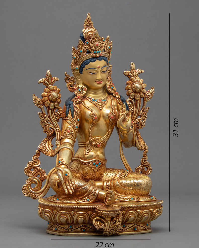 Indoor Tara Green Sculpture | Finely Hand Carved Buddhist Statue