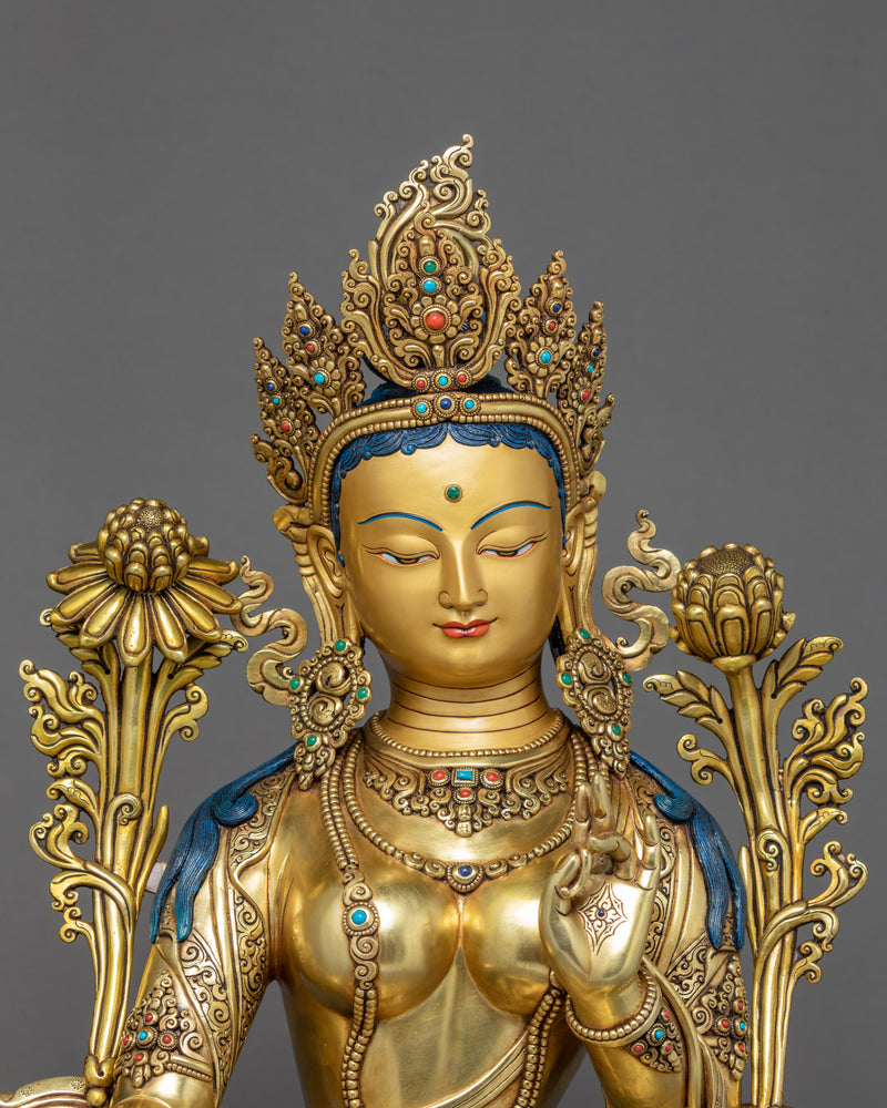 Mother Tara Green Statue | Finely Hand Carved Sculpture