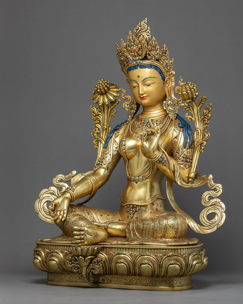 Mother Tara Green Statue | Finely Hand Carved Sculpture