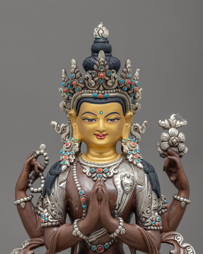 Chenrezig Buddhist Sculpture | Traditional Himalayan Art of Nepal