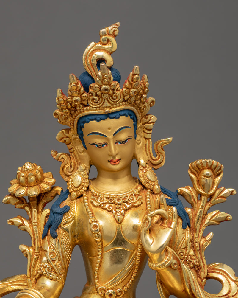 Indoor Tara Green Sculpture | Traditional Hand Painted Statue