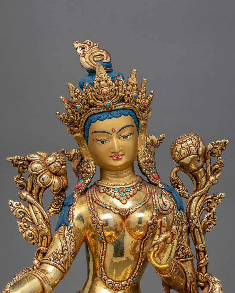 Green Tara Buddha Deity Statue | Traditional Himalayan Buddhist Art