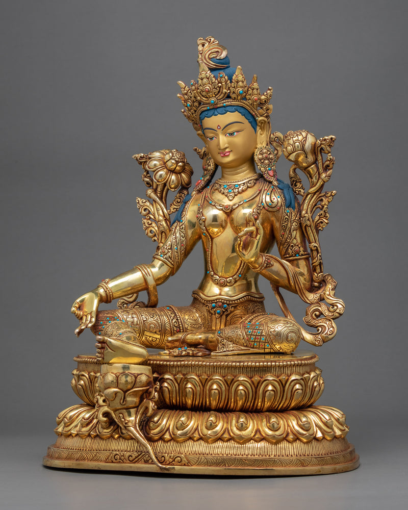 Green Tara Buddha Deity Statue | Traditional Himalayan Buddhist Art