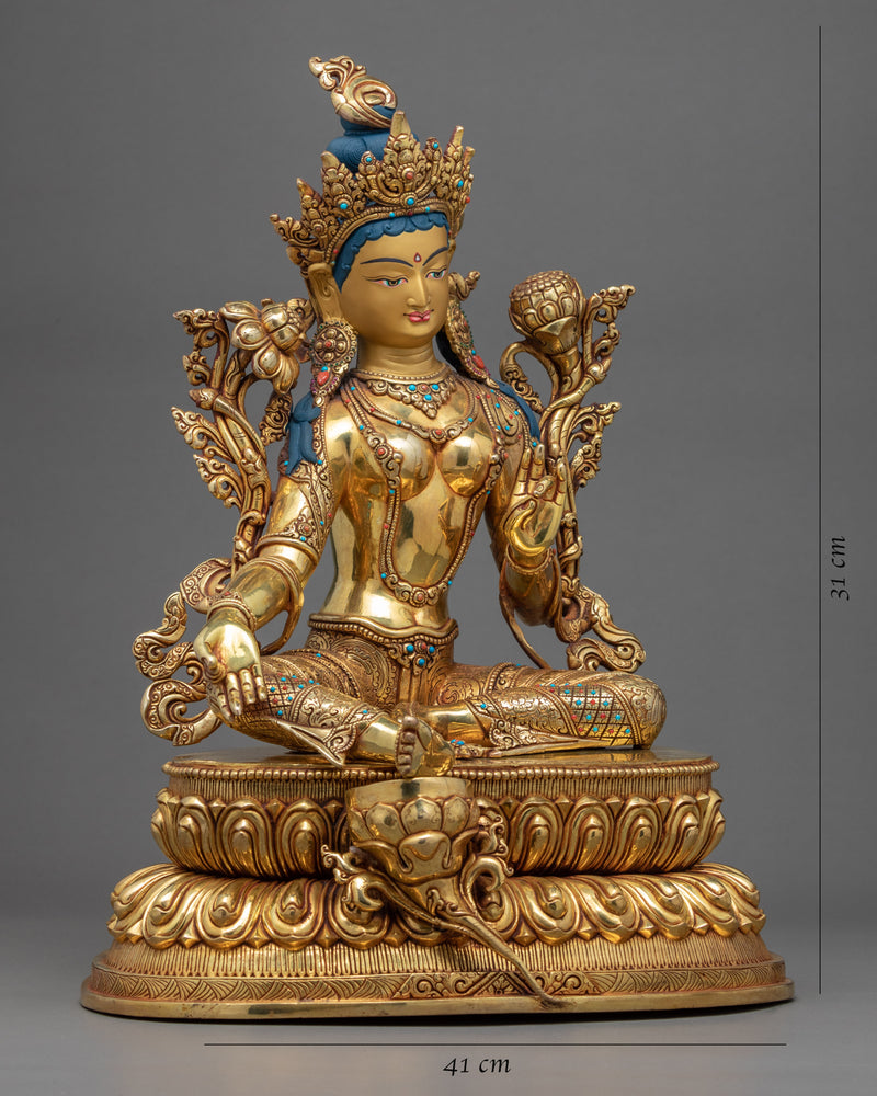 Green Tara Buddha Deity Statue | Traditional Himalayan Buddhist Art