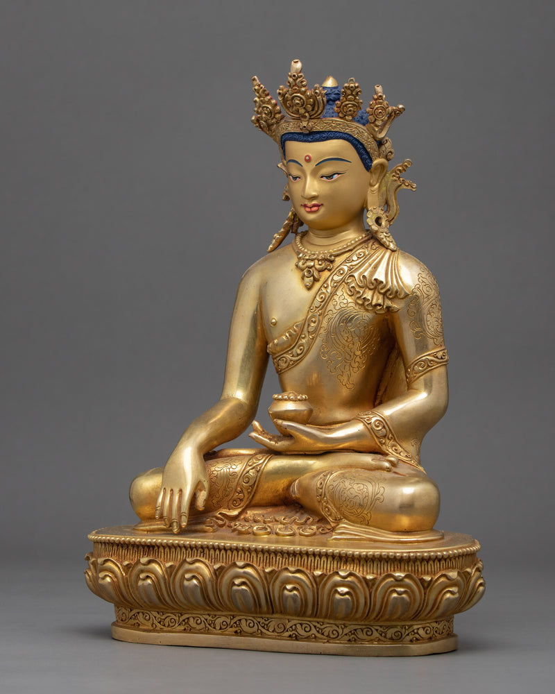 Crowned Buddha Shakyamuni Statue | Traditional Hand Carved Buddhist Art