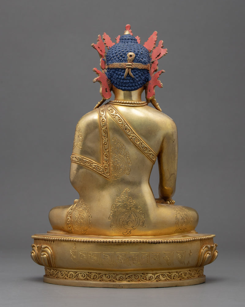 Crowned Buddha Shakyamuni Statue | Traditional Hand Carved Buddhist Art