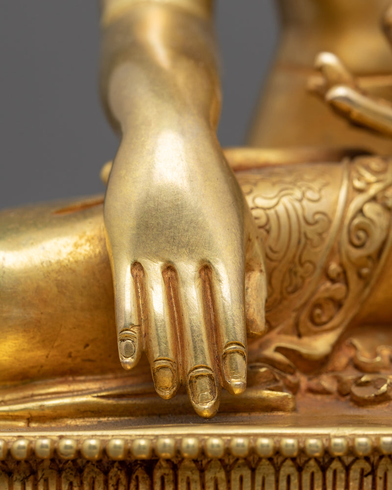 Crowned Buddha Shakyamuni Statue | Traditional Hand Carved Buddhist Art