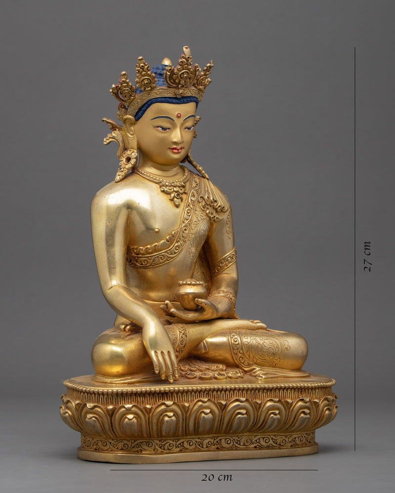 Crowned Buddha Shakyamuni Statue | Traditional Hand Carved Buddhist Art