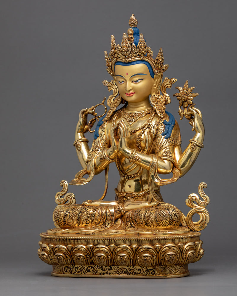 Four Armed Chenrezig Avalokiteshvara Statue | Traditional Himalayan Art of Nepal