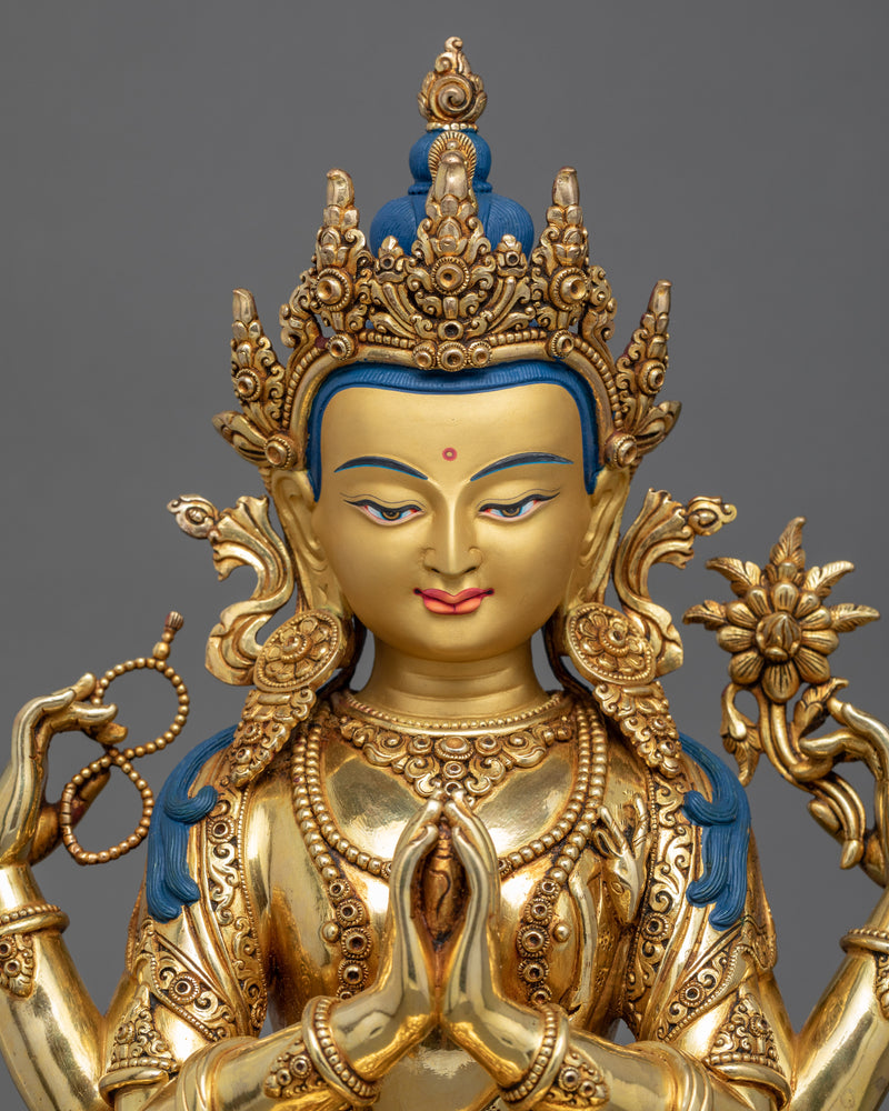 Four Armed Chenrezig Avalokiteshvara Statue | Traditional Himalayan Art of Nepal