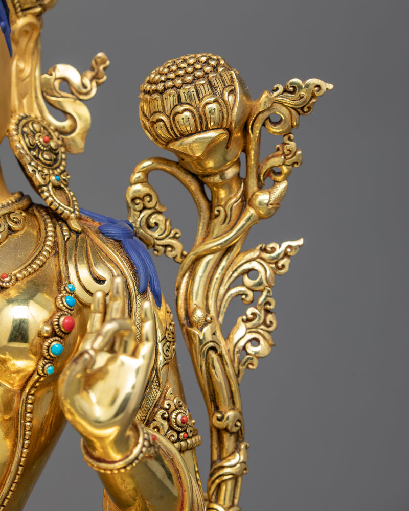 Tibetan Green Tara Statue | Gold Glided Buddhist Art