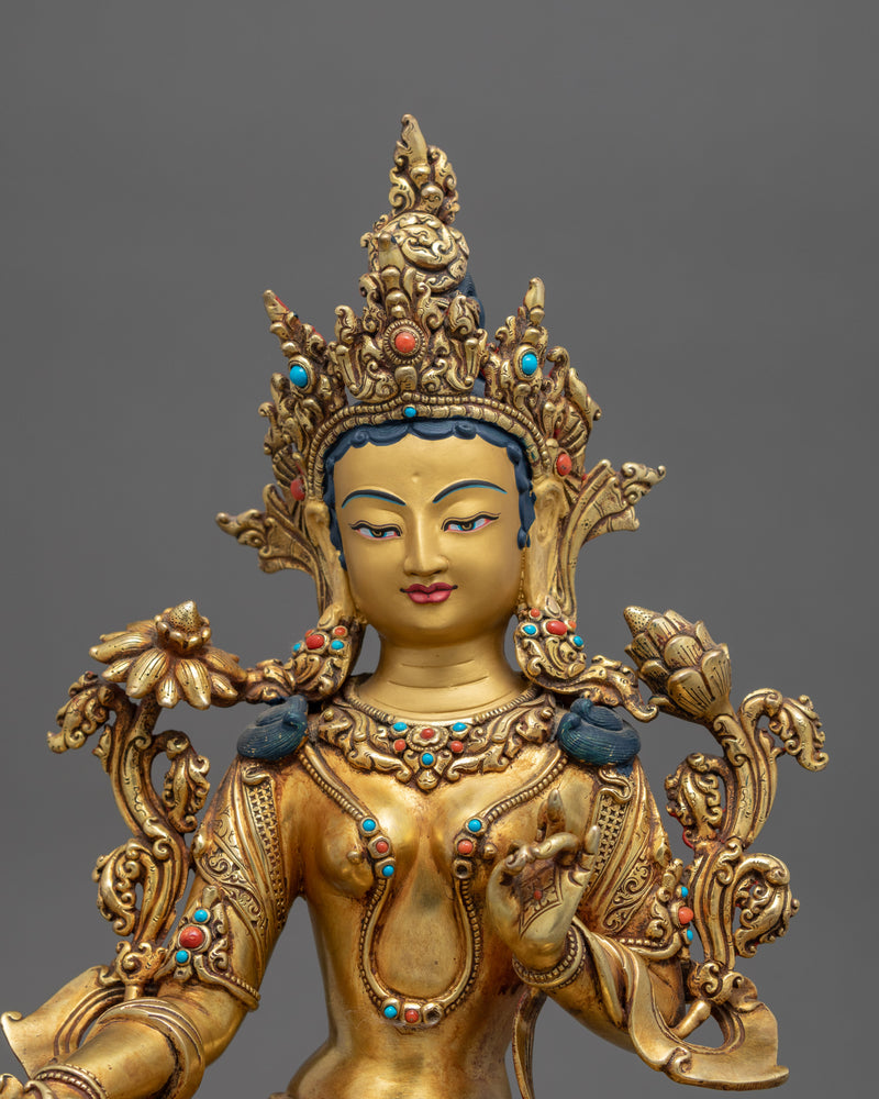 Green Tara Gold Statue | Traditional Himalayan art of Nepal