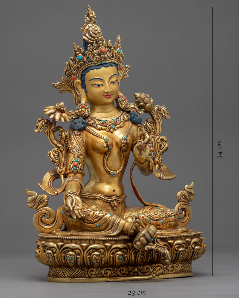 Green Tara Gold Statue | Traditional Himalayan art of Nepal