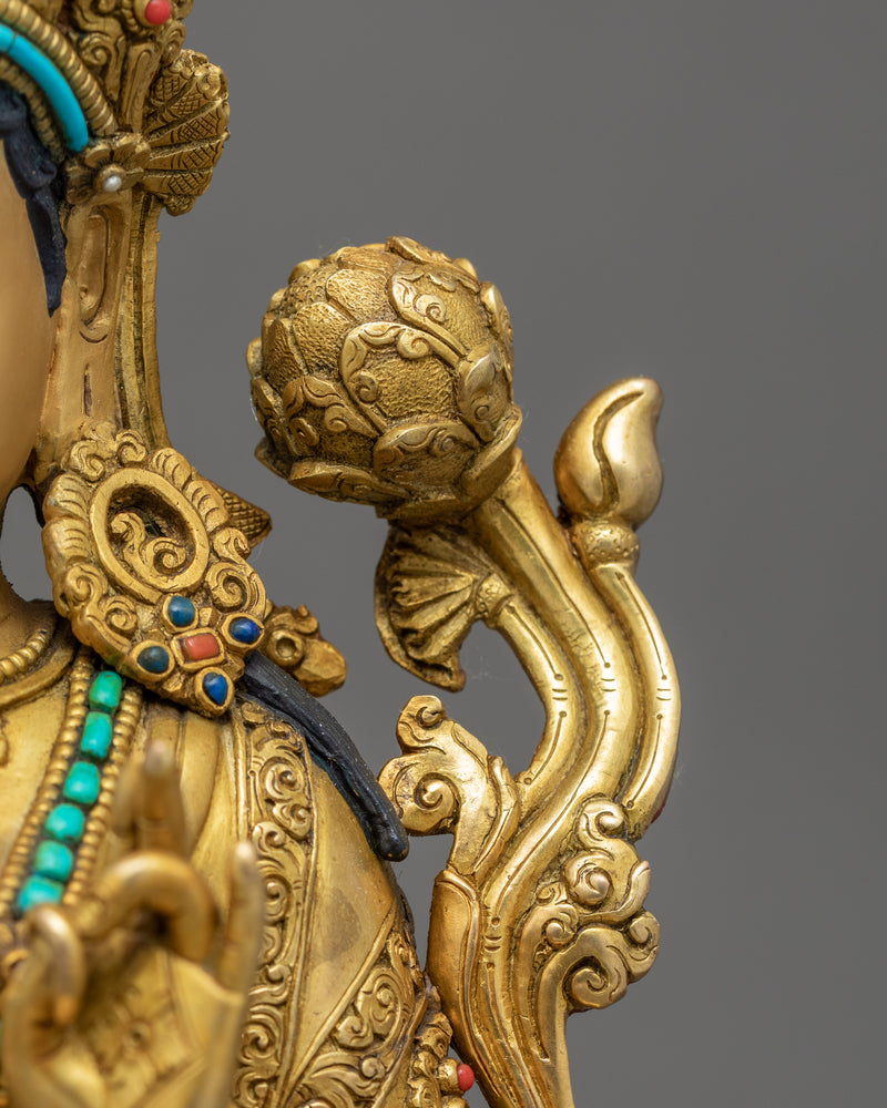 Green Tara Golden Statue | Himalayan Traditional Art