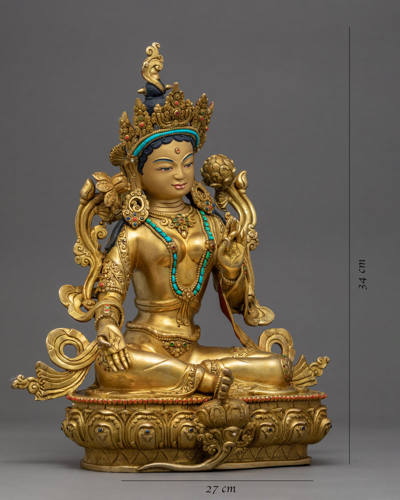 Green Tara Golden Statue | Himalayan Traditional Art