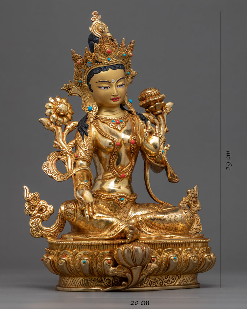 Gold Green Tara Statue | Buddhist Compassion Deity