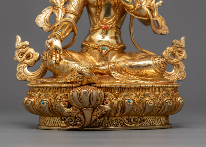 Gold Green Tara Statue | Buddhist Compassion Deity