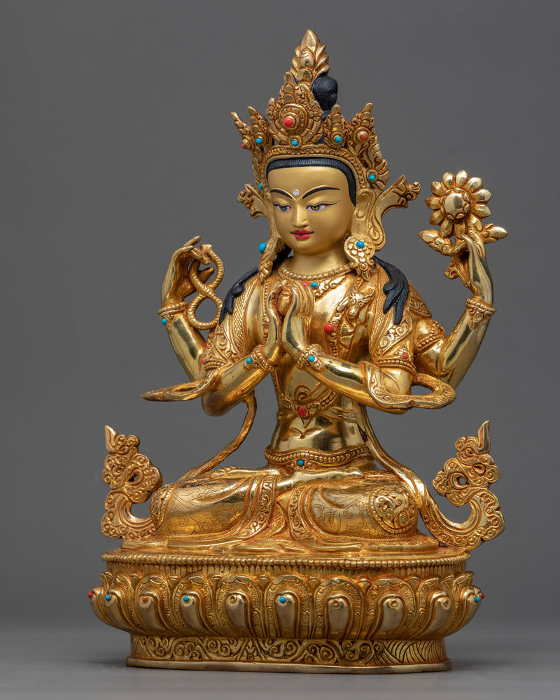 Bodhisattva Four Arm Avalokiteshvara Statue | Traditional Tibetan Art