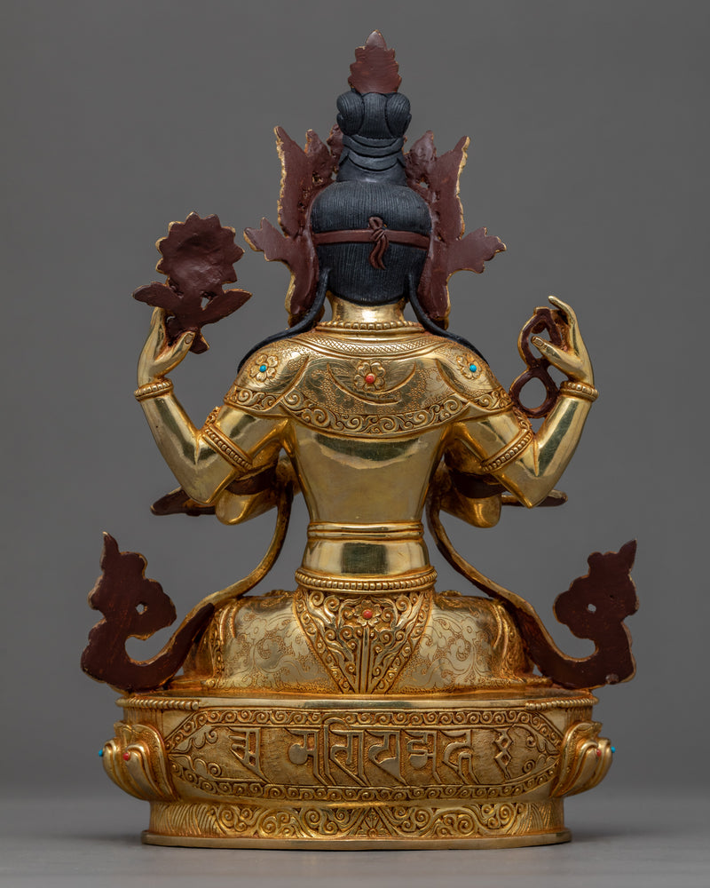 Bodhisattva Four Arm Avalokiteshvara Statue | Traditional Tibetan Art