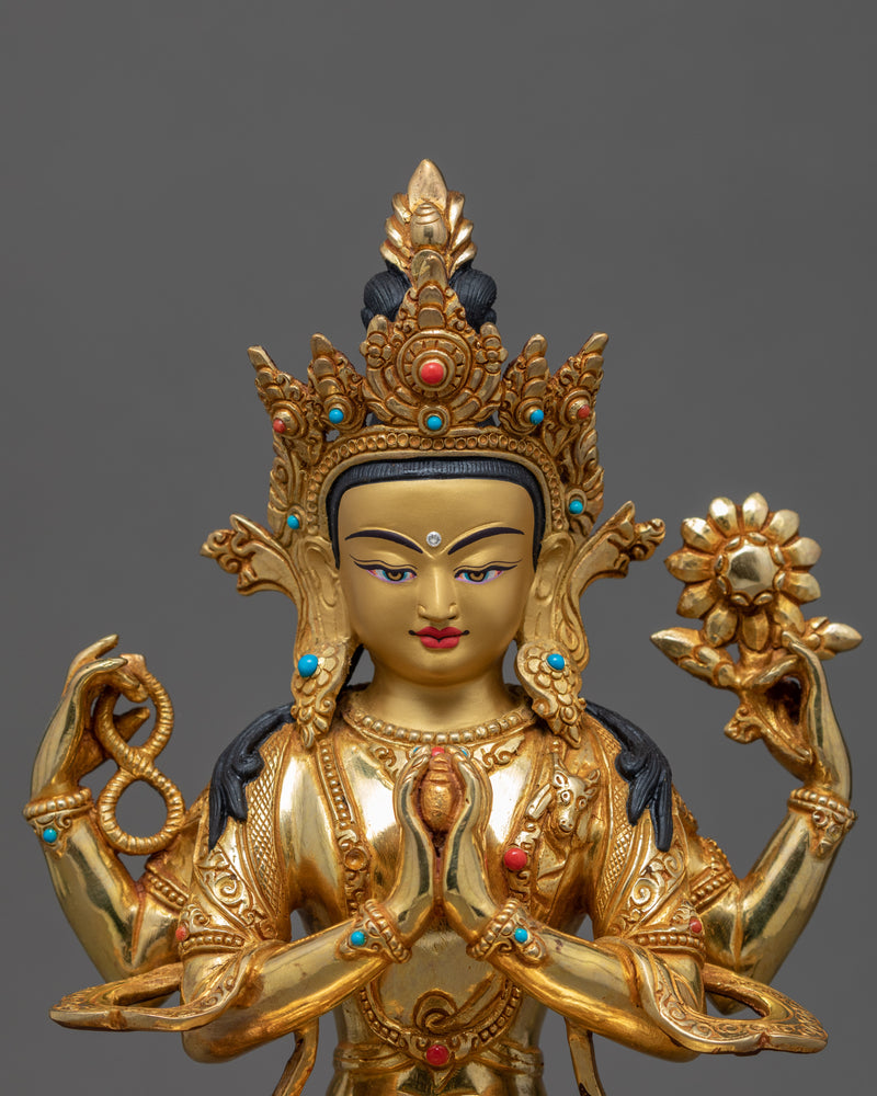 Bodhisattva Four Arm Avalokiteshvara Statue | Traditional Tibetan Art