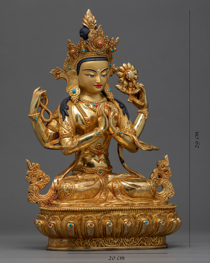 Bodhisattva Four Arm Avalokiteshvara Statue | Traditional Tibetan Art