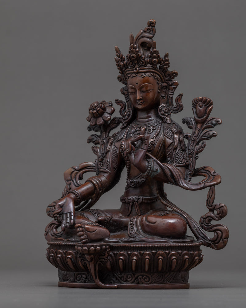 Green Tara Buddha Deity | Hand Carved Copper Sculpture