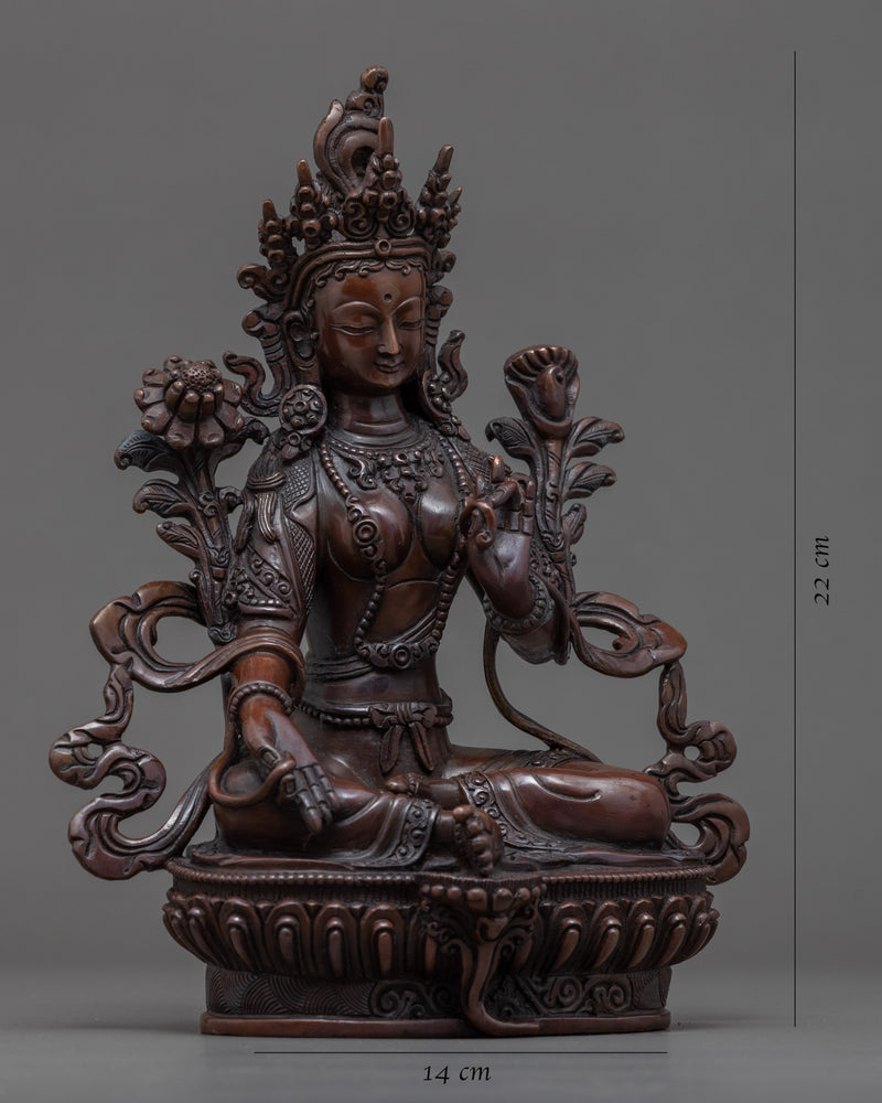 Green Tara Buddha Deity | Hand Carved Copper Sculpture