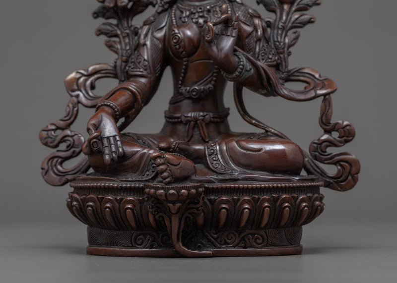 Green Tara Buddha Deity | Hand Carved Copper Sculpture